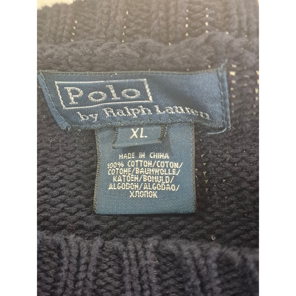 Polo Ralph Lauren Mens XL Navy Blue Cotton‎ Knit Crewneck Sweater Pony Logo - Picture 7 of 11